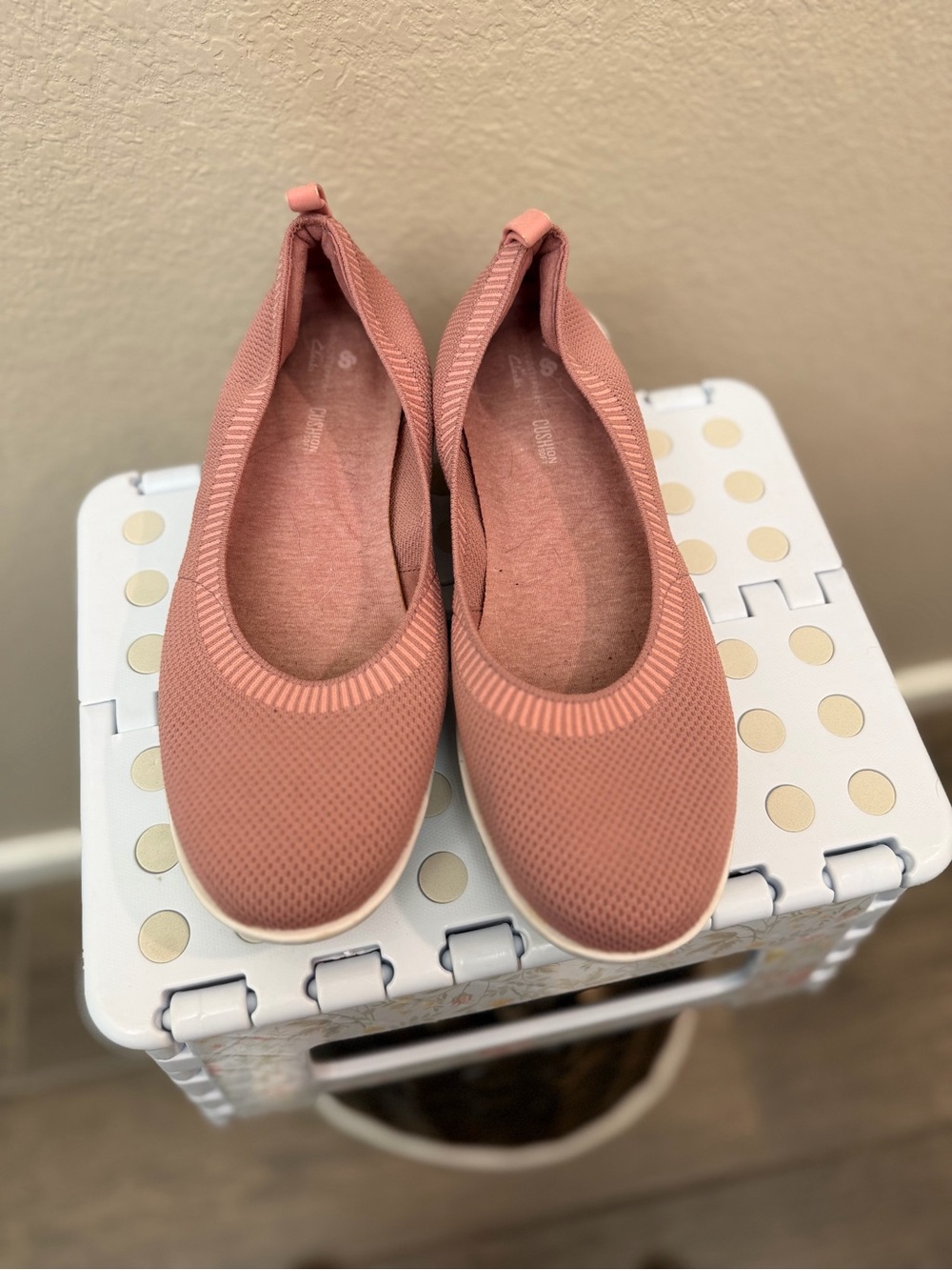 Clarks Pink Knit Slip-On Ballet Flats